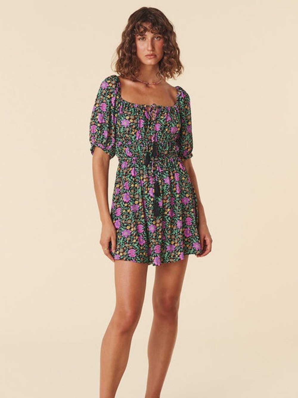 SPELL village mini dress in forest floral Off the shoulder NWT small